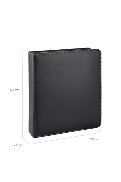 2K A5 Small Size Faux Leather Elite Document Presentation Folder with 2 Rings (250 SHEET CAPACITY) - Black