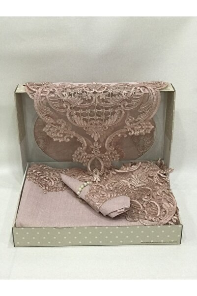 Bilgin's Fransız Güpürlü Dantel Yemek Takımı Pudra 26 Parça