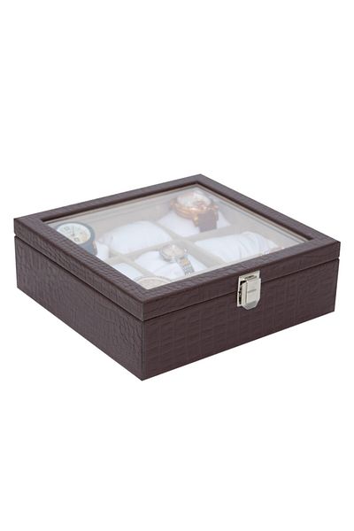 STAND MARKET Watch Box 9 Pieces Crocodile Brown