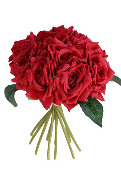Yapay Çiçek Deposu Yapay Çiçek 10lu Lüx Gul Demeti 25 Cm Kırmızı
