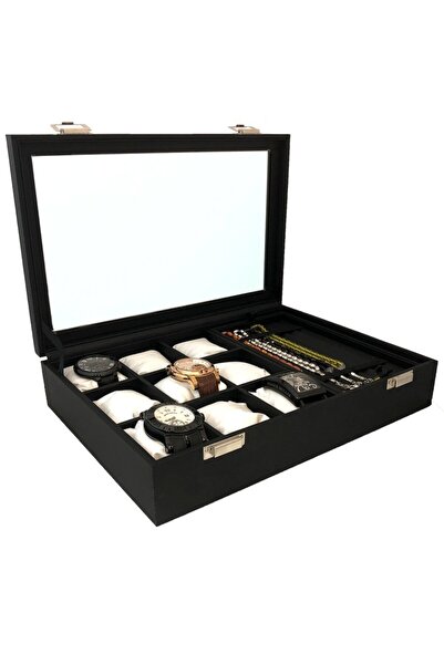 STAND MARKET Saat Ve Tesbih Kutusu 9+ Tesbih Bölmeli Siyah Içi Siyah