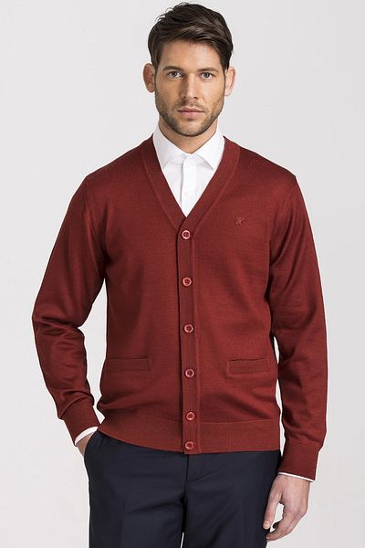 Men's burgundy cardigan sweater top