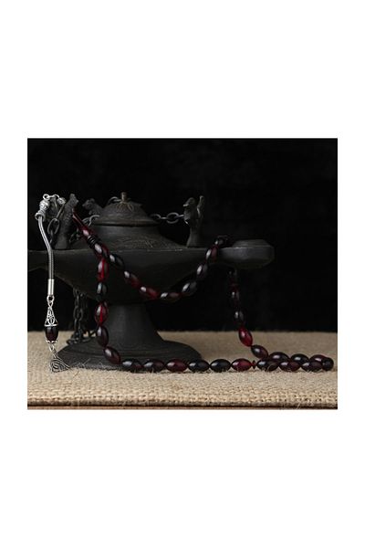 Tesbihsepetim Red Black Silver Brick Tassel Prayer Beads