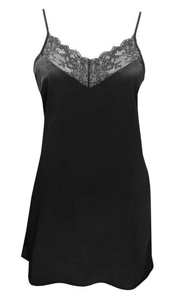 Magic Form Women's Black Lace Detailed Mini Satin Nightgown 87430