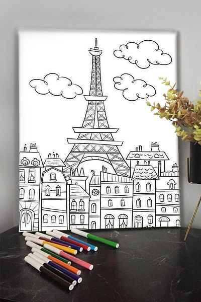 KanvasSepeti Paris 1 40x30cm Special Paintable Painting Canvas Mandala for Children No Pen Gift.