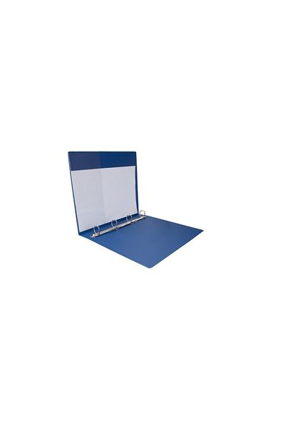 2K 3 cm 4-Ring Blue Document Folder with Inner-Outer Transparent Pocket and a Capacity of 250 Sheets