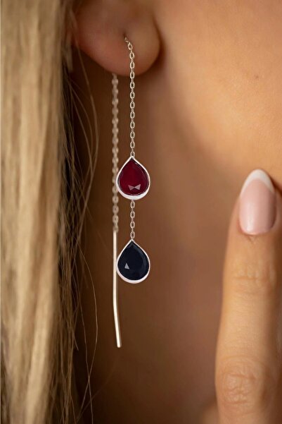 Midyat Nurtaş Gümüş Yakut Ve Zirkon Taşlı Damla Model Gümüş Küpe (tekli)