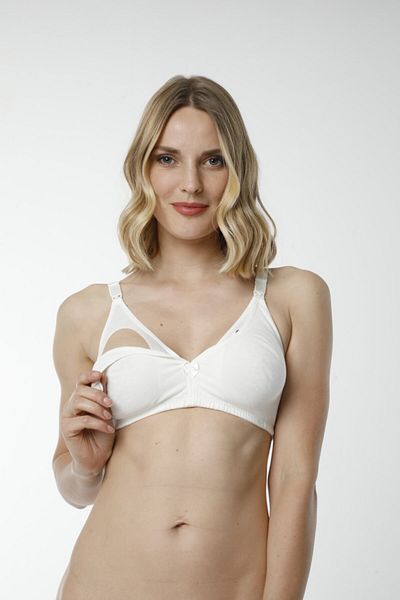 Hmd Sutien de alăptare pentru femei, 100% bumbac, 3 piese, ecru și textura confortabilă