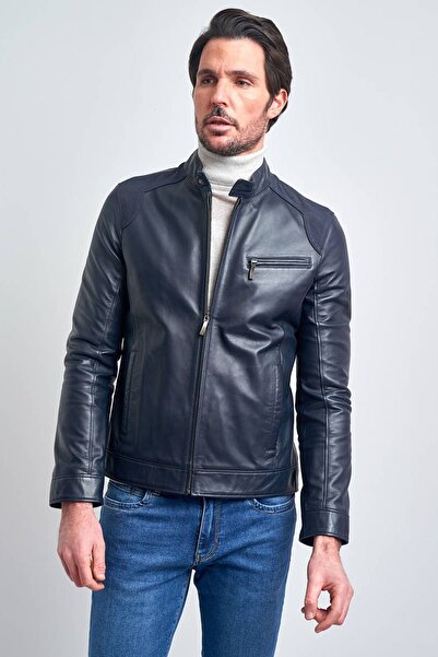 Pierre Cardin Erkek Lacivert Basic Kısa Deri Ceket