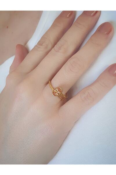 LOVI Helen Turuncu Zirkon Oval Taşlı Altın Kaplama Ayarlanabilir Mini Yüzük