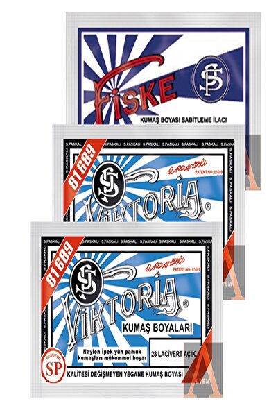 Viktoria Kumaş Boyası 2 Paket Açık Lacivert+1 Paket Sabitleyici Fiske