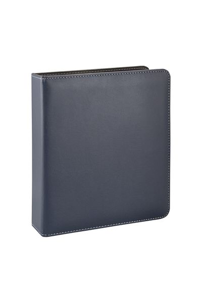 2K A5 Small Size Faux Leather Elite Document Presentation Folder with 4 Rings (250 SHEETS CAPACITY) - Navy Blue