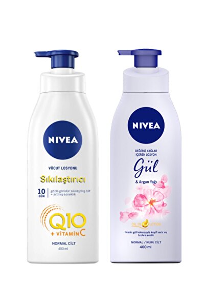 NIVEA Q10 Sıkılaştırıcı Vücut Losyonu Pump 400 Ml + 400 Ml Gül Ve Argan Yağı Losyon Hediyeli