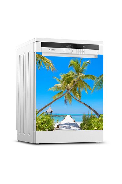 Tilki Dünyası Autocolant pentru ușa mașinii de spălat vase Blue Sea And Palms