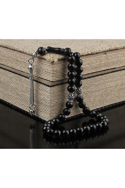 Tesbihsepetim Plain Rosary - Silver Tasseled, Oltu Stone