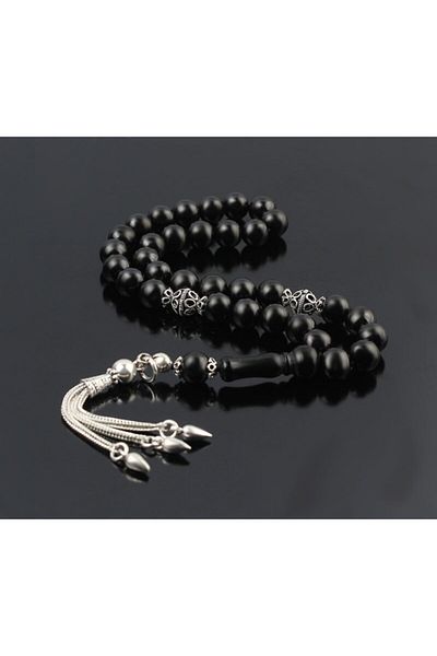 Tesbihsepetim Plain Rosary - Silver Tasseled, Oltu Stone
