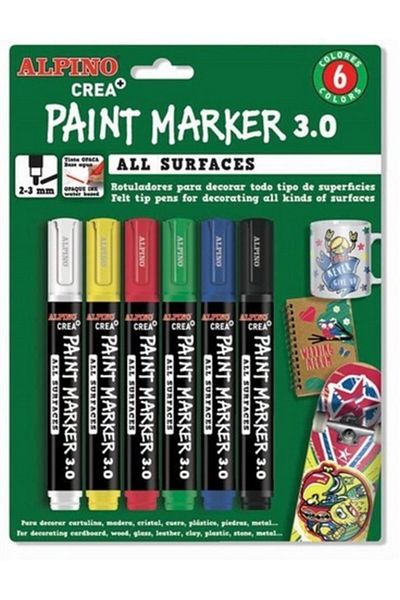 Alpıno Alpino Crea Paint Marker 6-Piece Paint Marker Set for All Surfaces
