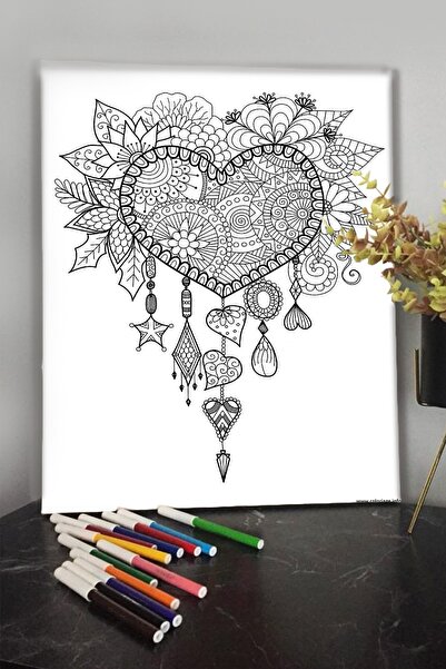 KanvasSepeti Kalp 40x30cm Çocuklar Için Özel Boyanabilir Tablo Tuval Mandala ...