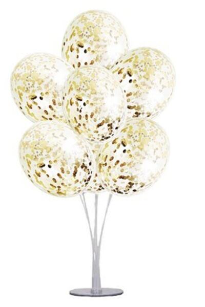 Çemrek Süs Parti Gold Confetti Balloon Stand - 1 Stand and 10 Balloons