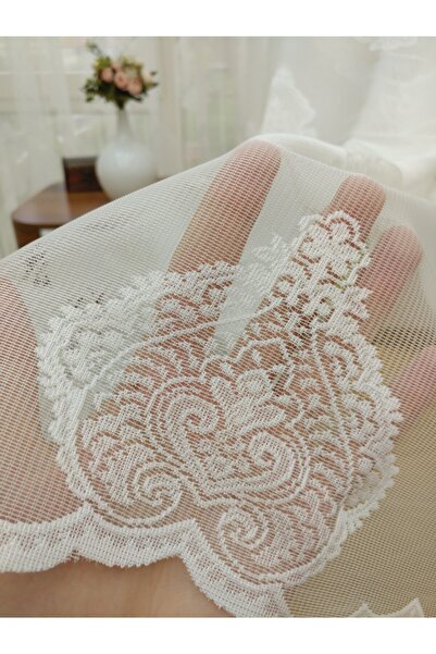 Esse Home Damask Patterned Special Knitted Textured Tulle Curtain, 550x260, Tight Pleat, 1/3