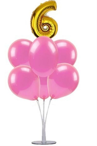Çemrek Süs Parti Pink 6-Year-Old Balloon Stand - 1 Stand and 10 Metallic Balloons and 50 cm Foil Balloons