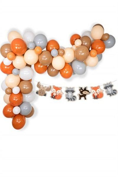 Çemrek Süs Parti Gray Orange Balloon Chain - 100 Balloons, 5 m Chain Apparatus and Balloon Pump