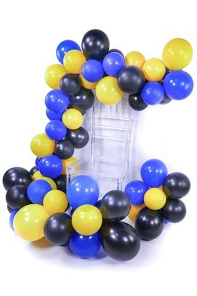Çemrek Süs Parti Black Navy Blue Yellow Balloon Chain - 100 Balloon, 5 Mt Chain Apparatus and Balloon Pump