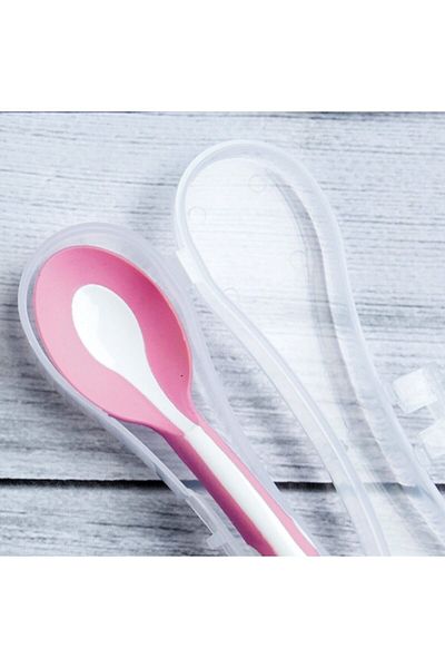 mycey ملعقة طعام ذات طرف وردي ناعم - مع صندوق حمل
