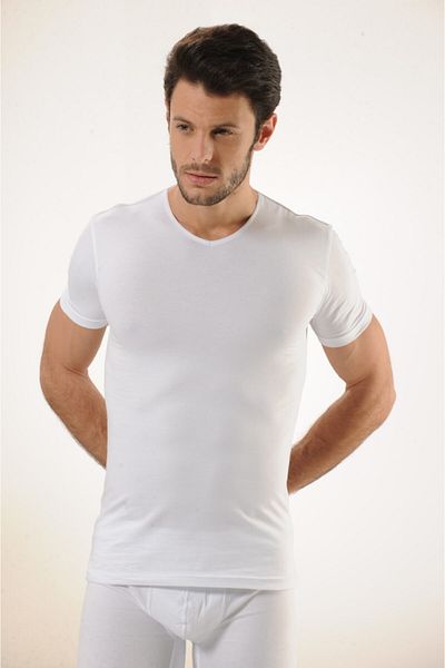 Hmd Men's Cotton White V-Neck Undershirt