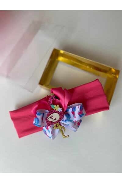 QUEEN AKSESUAR رباط شعر من القطن الناعم المرن مع شكل فلامنغو وردي