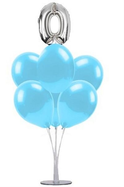 Çemrek Süs Parti Blue 0 Age Balloon Stand, 1 Piece Stand and 10 Pieces Metallic Balloon and 50 cm Foil Balloon