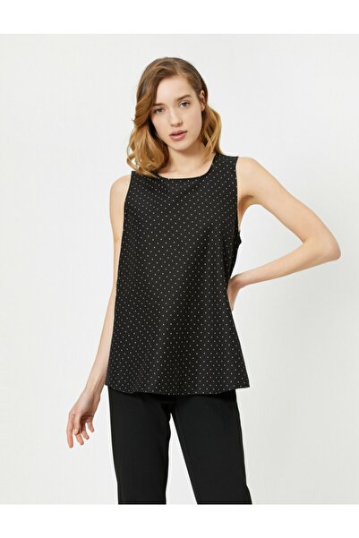 Koton Γυναικεία Ασπρόμαυρη Πουά Αμάνικη Μπλούζα με λαιμόκοψη