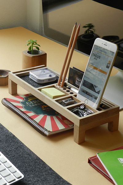 Fagus Wood Special Desktop Accessories and Phone Stand for Your Office, New Business Gifts, Desktop Organizer