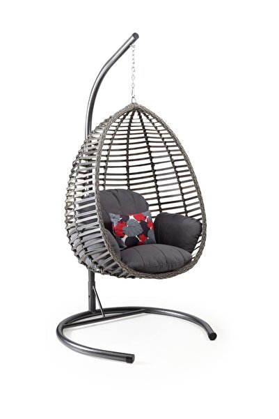 Capri Swing Gümbet Tek Kişilik,sentetik Poli Üretan Rattan Bahçe,balkon Ve Ev Salıncağı Gri