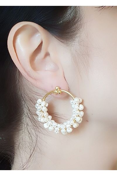 LOVI Helen Pearl Stone Handmade Ring Wrapped Earrings