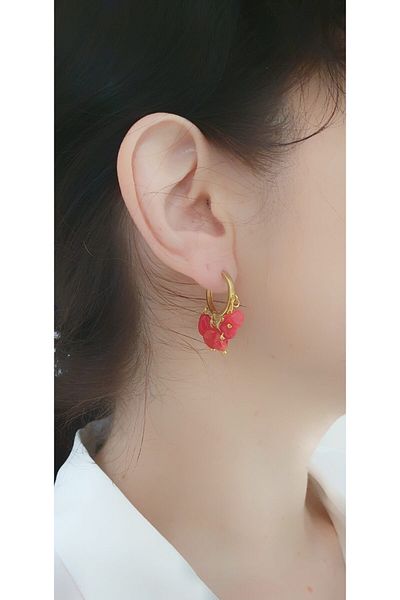 LOVI Helen Coral 5 Jewelled Design Hoop Handmade Earrings
