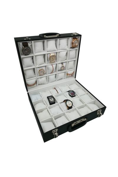 STAND MARKET حقيبة الساعة 40 قطعة باللون الأسود داخل اللون الأبيض