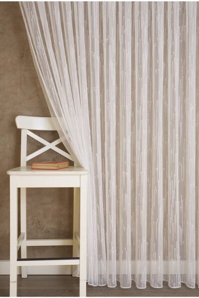 MASSARELLI Keten Tül Simli Ekru Perde 1-3 Sık Pile 400x260 cm