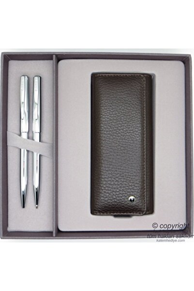 Scrikss Deri Kılıflı Parlak Krom Hediye Seti Md-2032 | Deri Kılıf + Kalem Seti