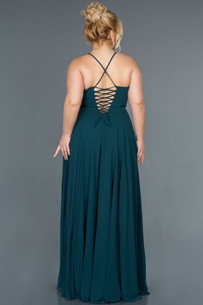 Abiyefon Emerald Green Large Size Chiffon Evening Dress with Cut-Outs on the Leg and Back Abu1324