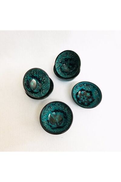 ÇETİN ÇİNİ El Işi 6'lı Turkuaz Renk Sunum Kasesi