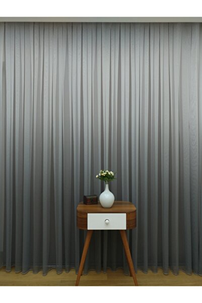 Esse Home Gri Ekru Geçişli Düz Tül Perde, 450x260, Seyrek Pile, 1/2