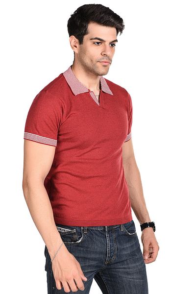 Trist Star Red Men's Combed Cotton Polo Collar Short Sleeve Summer Knitwear