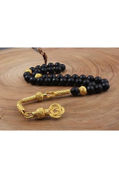 Tesbihsepetim 1000 Sterling Silver - Tasseled Onyx Stone Kazaz Rosary