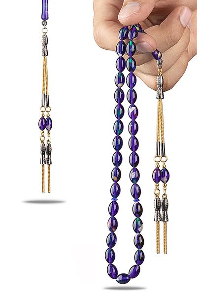 Modalyon Parçalı Fosilli 7*11 Mm Beyzi Kesim Toz Kehribar Tesbih Süpürge Püsk...