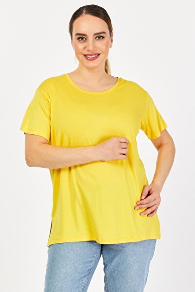 ModaSehle بالإضافة إلى حجم طاقم الرقبة تي شيرت أصفر