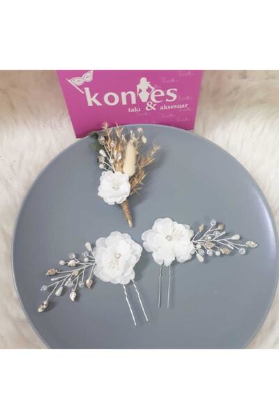KONTES GELİN Tacı Saç Aksesuarı Ve Yaka Çiceği