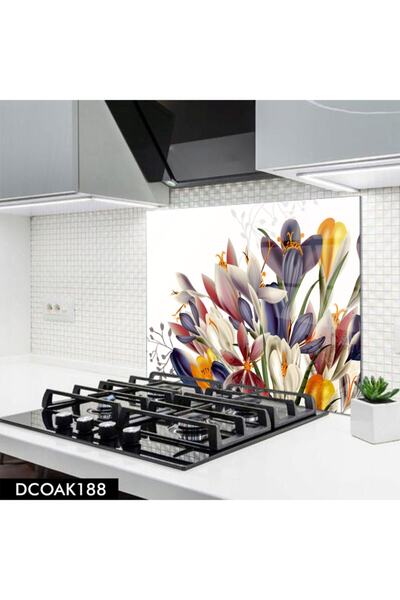 Genel Markalar Disegno Cam Ocak Arkası Koruyucu | Geometrik Çiçek Desenli