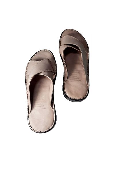 KAPAR Genuine Leather Mink Cross-Strapped Men's Slippers