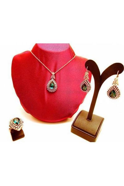 Aşina Gümüş Diamond Mounted Drop Emerald Set Gift for Lover